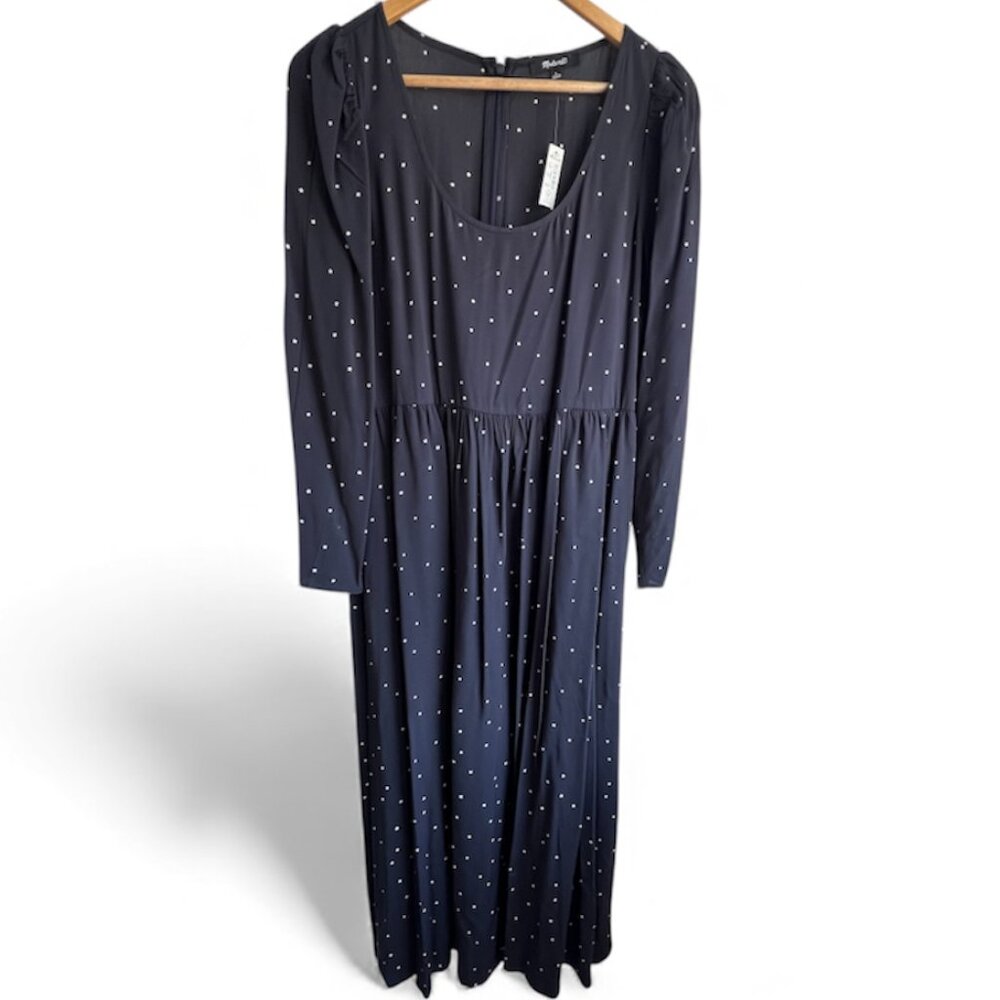 NWT Madewell‎ Alicia Long-Sleeve Scoopneck Midi Dress in Night Stars Size 6